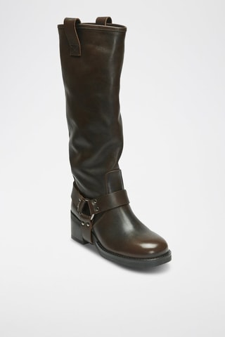 Botas em couro Biker - Castanho