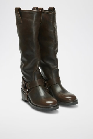 Botas em couro Biker - Castanho