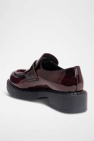 Mocassins com plataforma regular em couro - Bordô