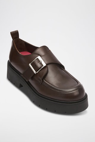 Mocassins em couro Monk Strap - Castanho-escuro