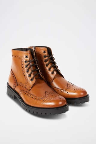Botins em couro Wing Cap Camel