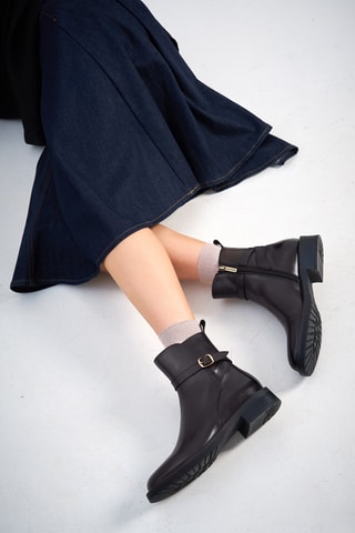 Botins regular em couro - Castanho-escuro