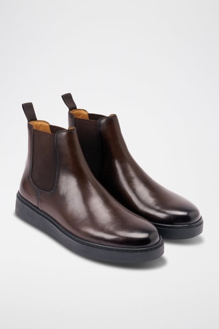 Boots Chelsea regular em couro - Castanho