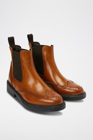 Botins Chelsea em couro Wing Cap Castanho