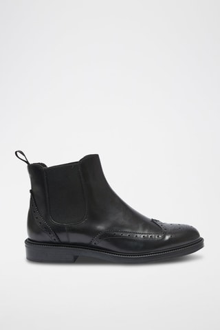 Botins Chelsea em couro Wing Cap - Preto