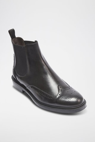Botins Chelsea em couro Wing Cap - Preto