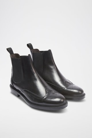 Botins Chelsea em couro Wing Cap - Preto