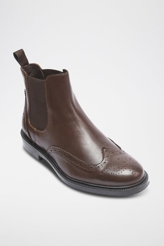 Botins Chelsea em couro Wing Cap - Castanho-escuro