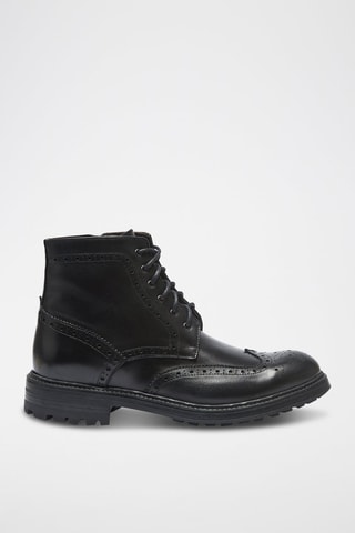 Botins em couro Wing Cap - Preto