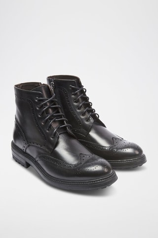 Botins em couro Wing Cap - Preto