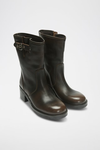 Botins em couro Biker - Castanho