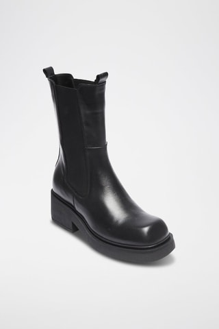 Botins Chelsea em couro - Preto