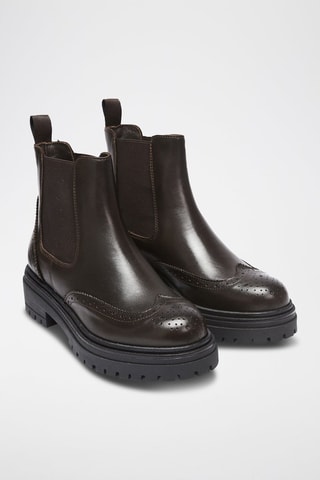 Botins Chelsea em couro Wing Cap - Castanho-escuro