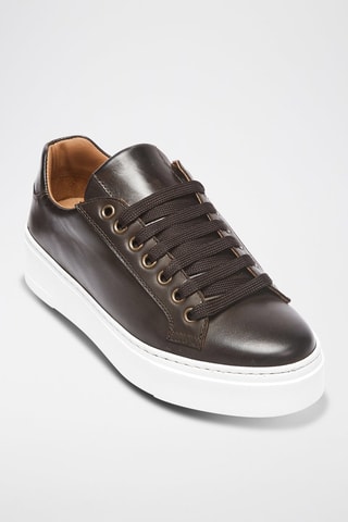 Sapatilhas em couro Regular - Castanho-escuro