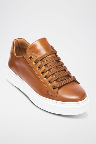 Sapatilhas em couro Regular - Castanho