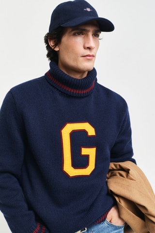 Pull relaxed en laine - Bleu marine