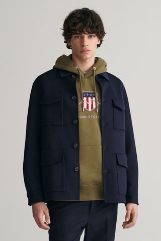 Veste réversible regular en laine - Bleu marine