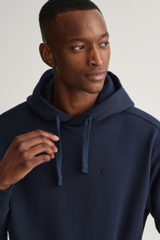 Sweat relaxed en coton biologique à capuche - Bleu marine