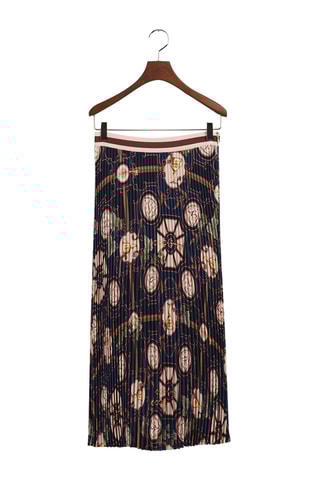 Jupe plissée midi taille haute - Bleu marine