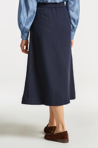 Jupe portefeuille midi en lin - Bleu marine