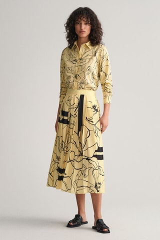 Jupe taille haute plissée midi - Jaune