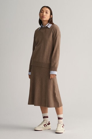 Jupe midi en laine - Marron
