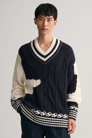 Pull en coton biologique et laine - Blanc et bleu marine