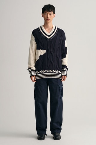 Pull en coton biologique et laine - Blanc et bleu marine