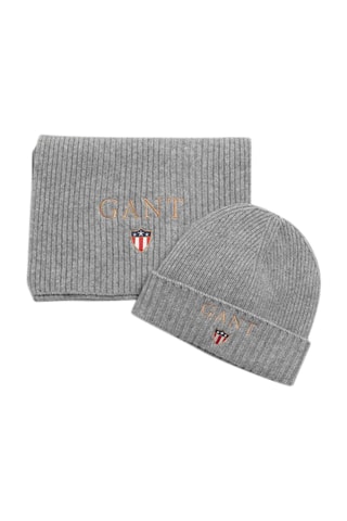 Bonnet et écharpe en laine - Gris clair chiné