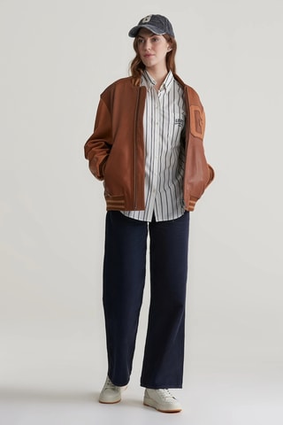 Chemisier en coton biologique - Blanc et bleu marine