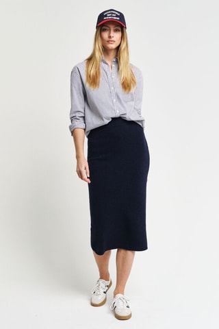 Jupe midi en laine et cachemire - Bleu marine