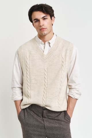 Gilet sans manches en laine d’agneau et lin - Beige chiné