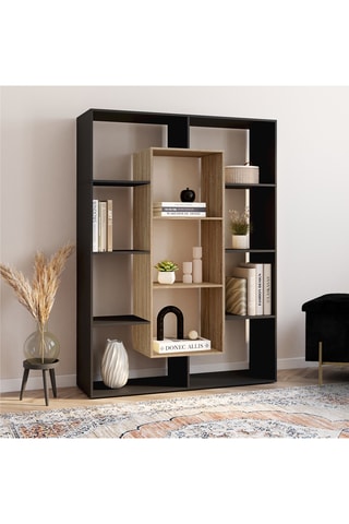 Libreria Paulette 11 scomparti legno e nero 143cm