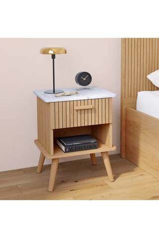 Comodini Marceau effetto listarelle e piano marmo 1 cassetto - Set x 2