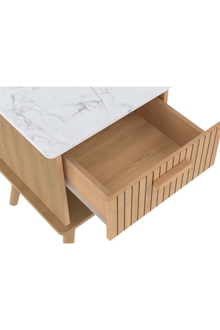 Comodini Marceau effetto listarelle e piano marmo 1 cassetto - Set x 2