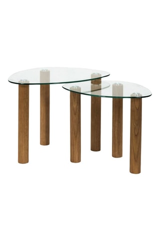 2 Glazen en Rubberhouten Bijzettafels Clara - 43 x 60 x 45 / 40 x 50 x 38 cm