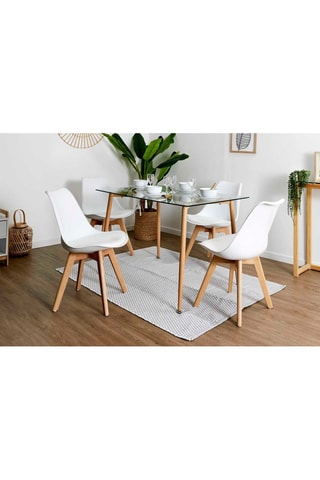 4 Scandinavische Stoelen - Wit en Naturel