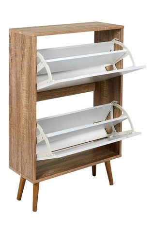 Houten Schoenenmeubel 2 Klapdeuren - 60 x 92 x 24 cm - Naturel en Wit