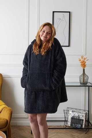 Plaid Sweater met Capuchon - Donkergrijs