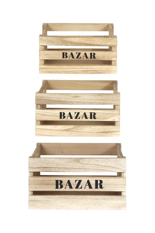 3 Houten Kisten Naturel en Zwart
