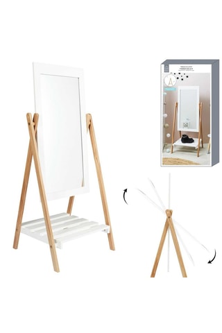 Spiegel op voet - 47 cm - Wit en Naturel