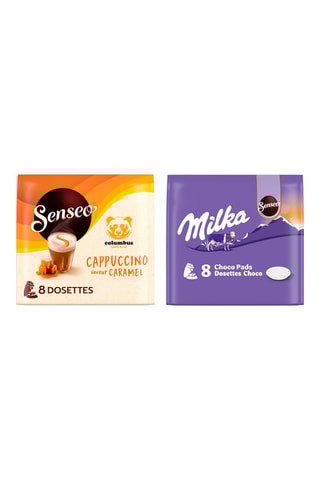 Assortiment 160 dosettes Chocolat chaud Milka et Cappuccino Caramel Columbus - Compatibles Senseo