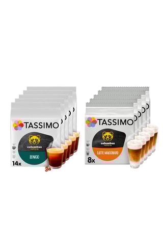 Surtido de 110 cápsulas Columbus Lungo y Latte Macchiato - Compatibles con Tassimo 