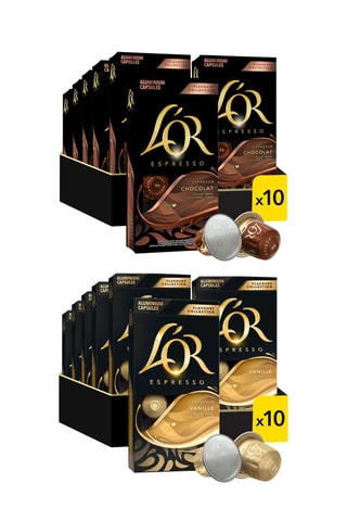 Assortiment 200 capsules Espresso Chocolat et Espresso Vanille - Intensité 5 - Compatibles Nespresso®*