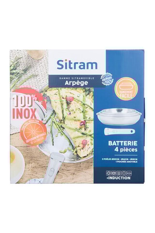 3 frigideiras em aço inoxidável e 1 cabo amovível - 20, 24 e 28 cm