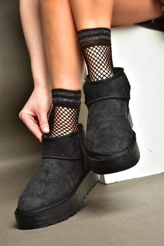 Gevoerde Nubuck Enkellaarzen - Zwart