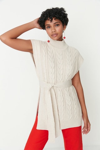 Lange Mouwloze Trui Beige