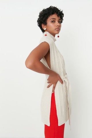 Lange Mouwloze Trui Beige