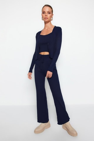 Cardigan, crop top e pantaloni bootcut - Navy