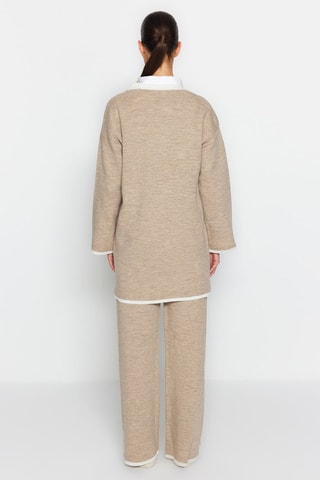 Cardigan lungo e pantaloni wide legs - Beige